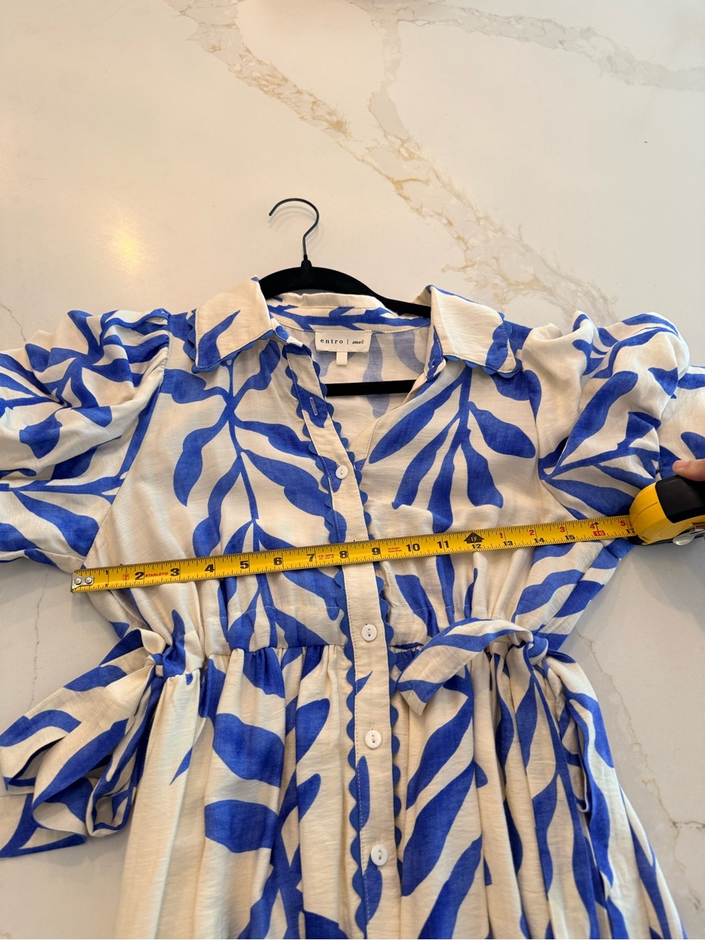 Blue and White Leaf Print Dress - Picture 10 of 10